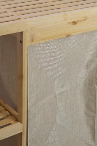 Bambu 3 Raflı Kumaş Sepetli Banyo Düzenleyici Kirli Çamaşır Sepeti DB-0046