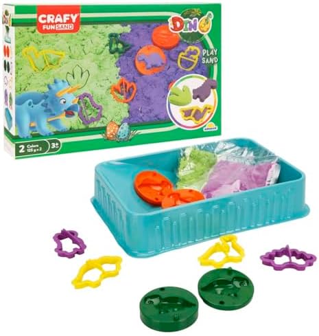 CRAFY Oyun Kum Set Orta Dino 2x125 gr Mor/Yeşil 11 parça