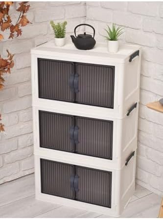 3 Katlı Çok Amaçlı Portatif Organizer Dolap – Kapaklı ve İstiflenebilir Raf Ünitesi | Mutfak, Kiler, Banyo ve Balkon için Pratik Saklama Çözümü (BEYAZ, 3 KATLI)