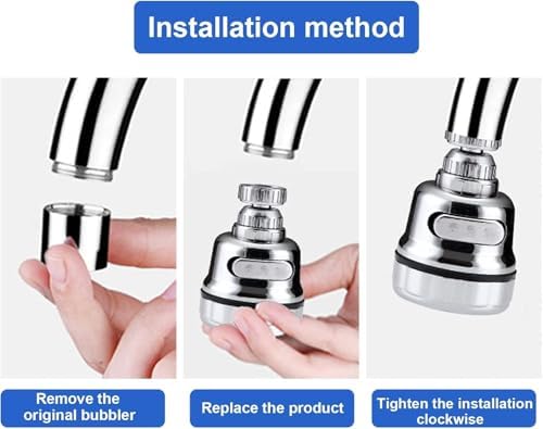 360° Dönebilen 3 Kademeli Tasarruflu Musluk Başlığı – Mutfak, Banyo ve Lavabo için Su Tasarrufu Sağlayan Krom Kaplama Başlık, ABS Malzeme, Ofis ve Ev Uyumu, Kolay Montajlı