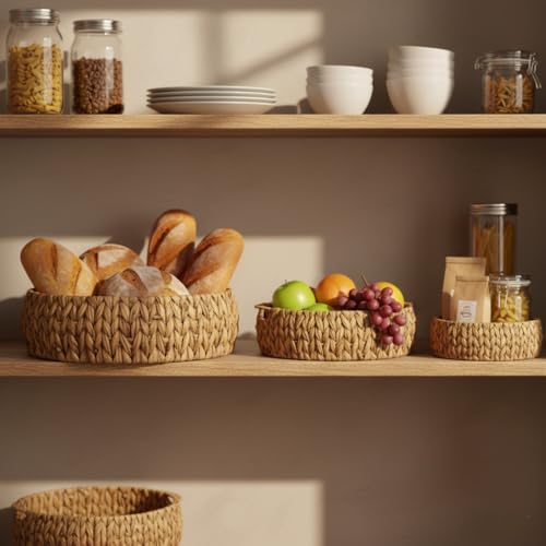 El Yapımı Hasır Bombeli Dekoratif Yuvarlak Sepet, Hasır Bombeli Dekoratif Tepsi 3 Model Seçenekli (30 * 11cm) (Orta Boy)