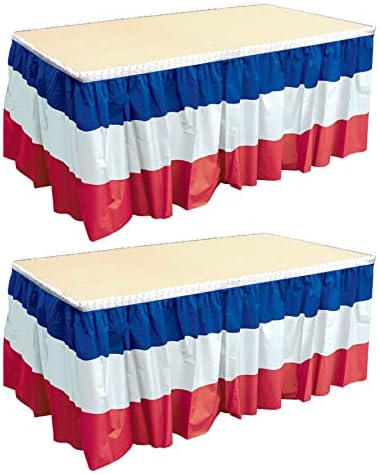 Plastik Masa Etekleri 2 Parça Kendinden Yapışkanlı 4 Temmuz Sofra Takımı, Bağımsızlık Günü Dekorasyonları, 73,6 cm x 14 ', Kırmızı/Beyaz/Mavi