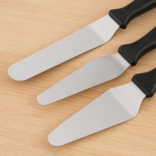 3’lü Spatula Seti – Paslanmaz Çelik, Plastik Saplı, Pasta, Kek ve İçin Profesyonel Spatula Takımı