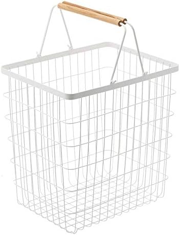2810 büyük çamaşır sepeti, beyaz, çelik/ahşap, minimalist, 41,5 x 31 x 38,5 cm