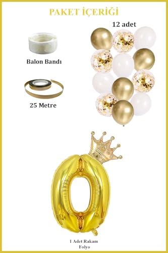 0 Rakam Folyo Balon, Kral Tacı Ve Konfetili Balon