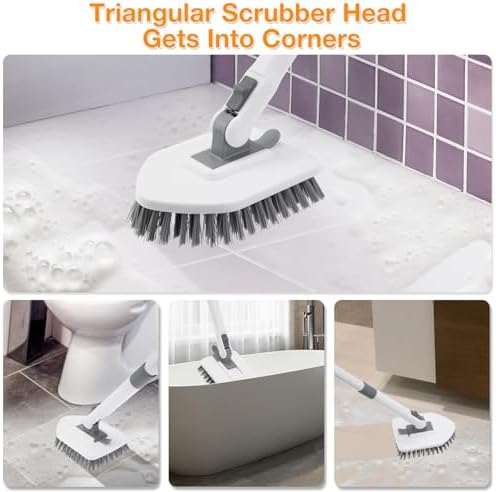 4'ü 1 arada duş yıkayıcı temizleme fırçası, küvet ve fayans yıkayıcı, uzun saplı, harç fırçası sert kıllar fırçalayın sünger fırçaları mikrofibe pedleri, tuvalet banyo mutfak duvar zemin cam küvet