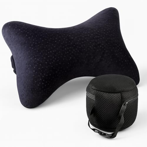 aeris Auto-boyun yastıkları ile ayarlanabilir bant ve taşınabilir çanta – Premium için boyun yastığı Rueckstellschaum, hareket halindeyken, in uçaklar, otobüs, boyamaya kadar – Çıkarılabilir, Waschmaschinenfester Siyah Plueschbezug lüks Velours