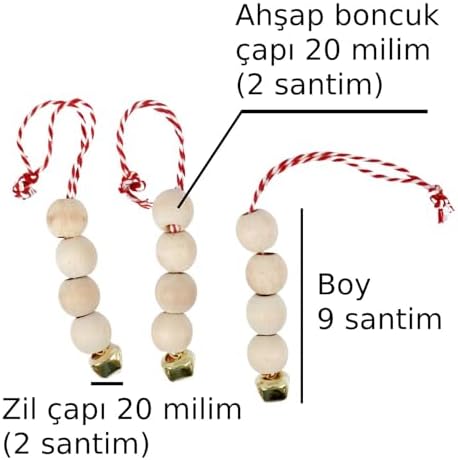 Bebek Yılbaşı Ağaç Boncuk Süs Hobi Zilli Çok Amaçlı Etkinlik Doğum Günü Zil Dekoratif İpli Süs 3 Adet