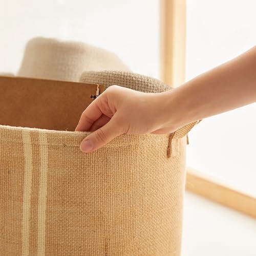 Ağzı Büzgülü Çizgili Jüt Çamaşır Sepeti 36 x 40 cm