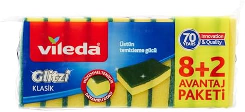 161919 Düz Hijyenik Bulaşık Süngeri, 8+2'li Promosyon Paket, Yeşil