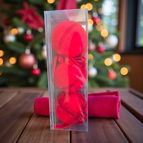 YILBAŞI TOPU 8CM KADİFE 3LÜ FİYONKLU KIRMIZI AST7261