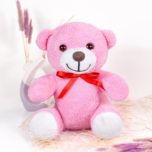 20-25 cm Papyonlu Pelüş, 20 cm, Yumuşak, Sevgiliye Hediye,Ayı,Peluş Ayıcık,Plush Toys,Oturan ayı,Ofis Hediyesi,Renkli Ayıcık (Pembe)