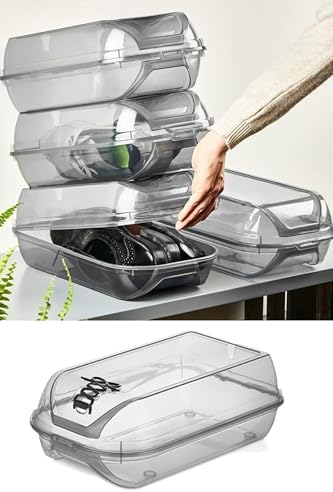 Füme Kilit Kapak Ayakkabı Saklama Kutusu | Modüler Yapı | Ayakkabı depolama - 5 Adet