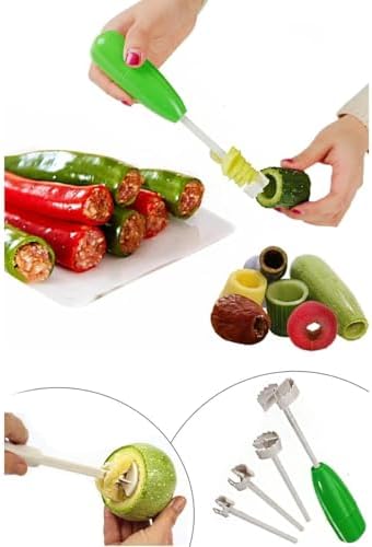 4 Başlıklı Sebze ve Meyve Oyacağı Seti, 4 Değiştirilebilir Başlık, 2-4 cm Genişlik, Kabak, Patlıcan, Dolma Oyacağı