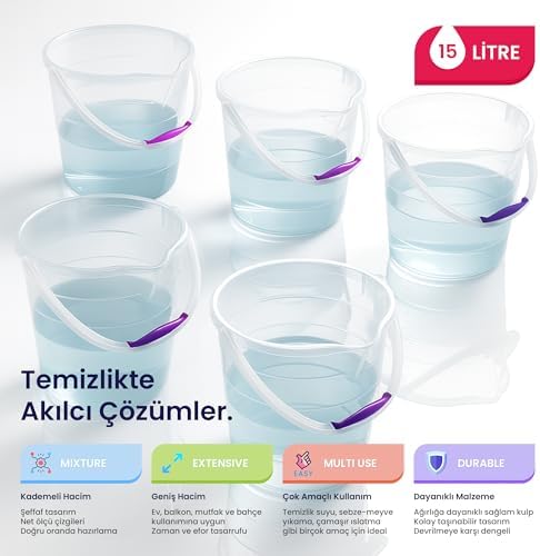 Life 15 Litre Şeffaf Temizlik Kovası – Kademeli Ölçekli, Ergonomik Saplı ve Çok Amaçlı Kullanım