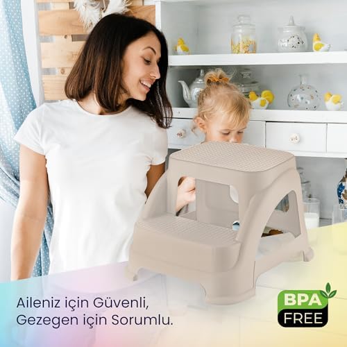 Merdivo Çocuk Basamağı – Güvenli Adımlar, Kaymaz Taban ve Banyo Eğitimi İçin Destekleyici Tasarım (Bej)