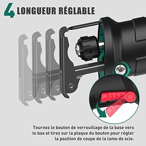 FOR BETTER LIFE Akülü Saber Testere, 18V Pil Pistonlu Testere, Akülü Elektrikli Testere, Ayarlanabilir Hızlar 0-2800RPM, 4 × Testere Bıçakları, 2Ah ile, 2 × Piller, Ahşap ve Metal Kesmek için İdeal