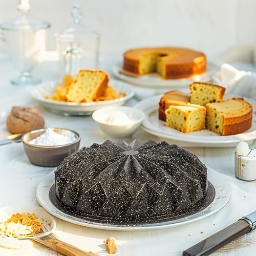 Döküm Gövdeli Kristal Kek Kalıbı 28cm, Dilimli ve Döküm, Siyah Granit Benekli Pişirme Kabı, Kolay Çıkarma, Dayanıklı Alüminyum Alaşım