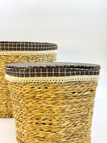 3'lü Kapaklı Hasır Sele Seti – Çamaşır ve Oyuncak Sepeti, Kirli Çamaşır Sepeti, Doğal Hasır Saklama Kutusu, El Örgüsü Dekoratif Kutu, Kıyafet, Havlu ve Ev Eşyaları (2 Li Set)