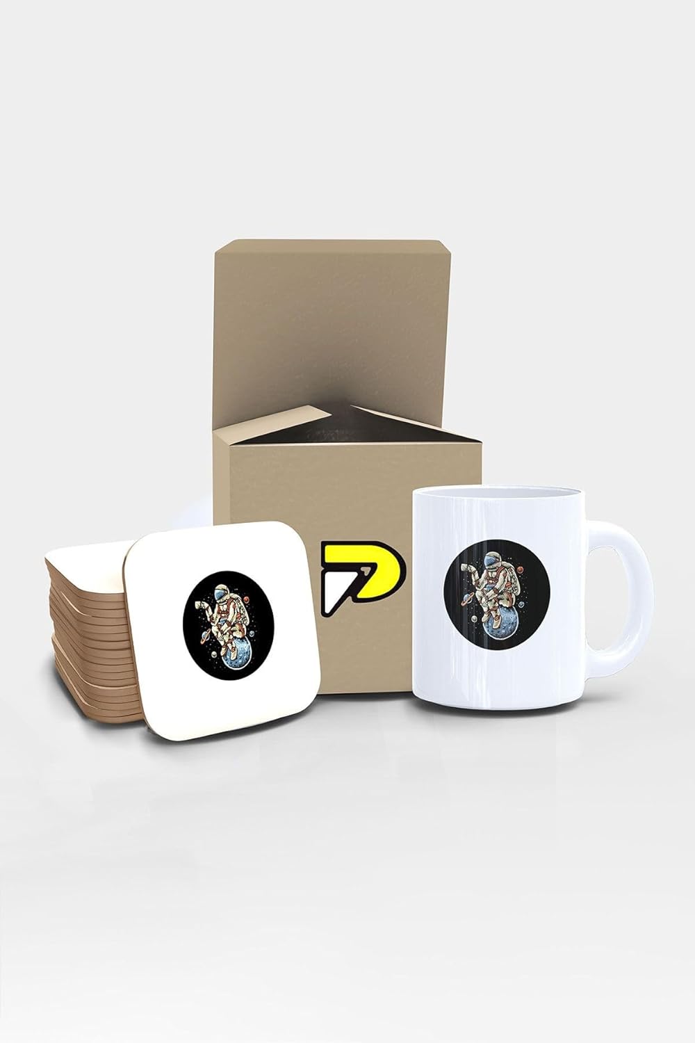 Astronot Ve Kahve Uzay Tasarımlı Baskılı Kupa Bardak Seti, Eğlenceli Özel Hediye Mug