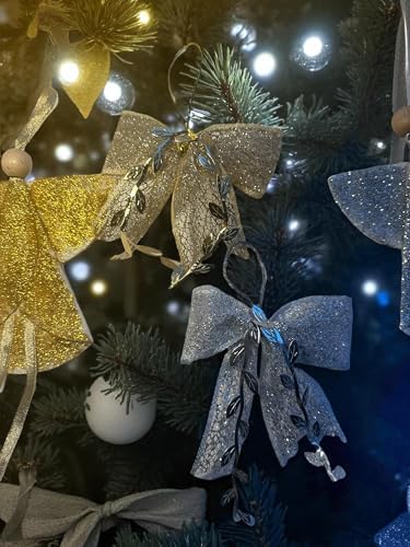 Yılbaşı Süsü, Melek Figürlü Yılbaşı ağacı süs, Fiyonk süs, Simli Kumaş, 4'lü Set, Altın ve Gümüş Renk Melek set