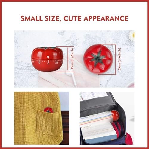 Mutfak Zamanlayıcısı, 60 Dakika Zamanlayıcılı Mekanik Mutfak Zamanlayıcısı, 360 Derece Dönebilen Domates Şekilli Mutfak Pişirme Zamanlayıcısı, Sınıf, Yemek Pişirme için Sevimli Zamanlayıcılar