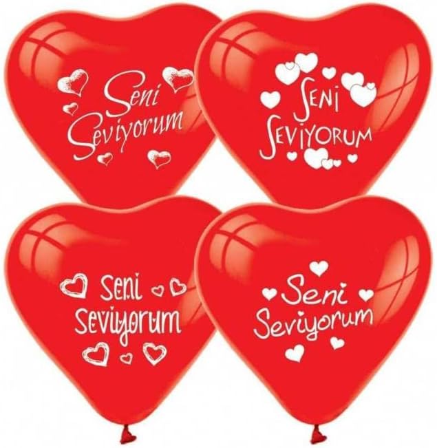 12 Adet Kırmızı Kalpli Seni Seviyorum Baskılı Balon Helyumla Uçan