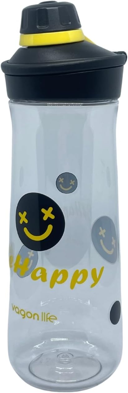 650ml Döndürülerek Açılan Rahat Kapaklı Kulplu Desenli Gövde Polikarbon Su Matarası (Siyah)