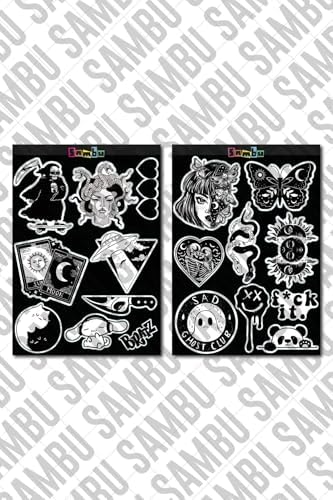 Aesthetic Temalı Etiket Seti 1 - Siyah Beyaz - Laptop Notebook Telefon