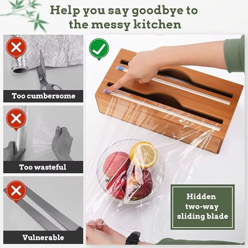 Akasya Ağacı Asılabilir Streç Film ve Alüminyum Folyo Kesici, Mutfaklarda Pratik ve Şık Çözüm Sunan, Duvara Monte Edilebilir Streçlik ve Folyoluk Aleti, Dayanıklı (2 Gözlü)