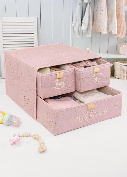 Anne Bebek 3'lü Çekmece Düzenleyici, Bebek Odası Düzenleyici, Pembe Renk