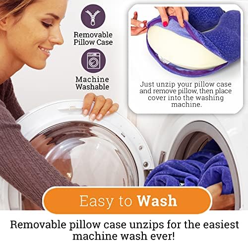 aeris Uçaklar ve Araba için Mor Seyahat Yastığı - Uyku Maskeli Hafızalı Köpük Boyun Yastığı, Kulak Tıkaçları, Taşıma Çantası, Ayarlanabilir Geçişler, Makinede Yıkanabilir Kadife Kapak, Mor