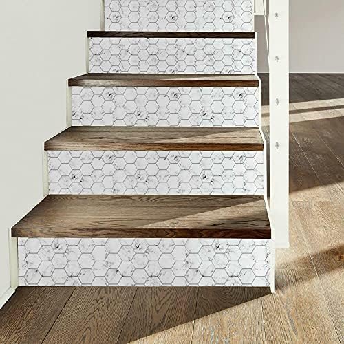 StickTiles TIL4245FLT Beyaz ve Siyah Carrara Mermer Altıgen Soy ve Yapıştır