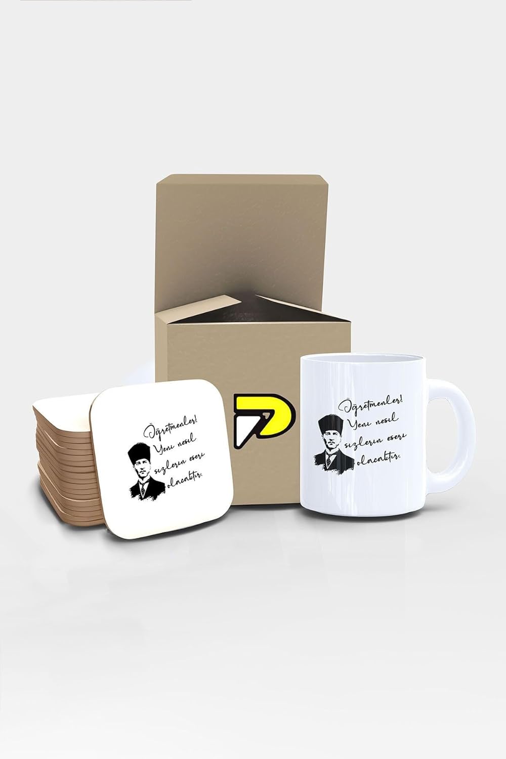 Atatürk Sözlü Öğretmenler Günü Baskılı Kupa Bardak Seti Mug (Öğretmenler Günü Hediyesi, Öğretmene Hediye)