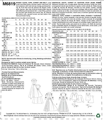McCall's Patterns M6819 Kadın Bayramı ve Cosplay Kostüm Dikiş Deseni, Bedenler 14-22