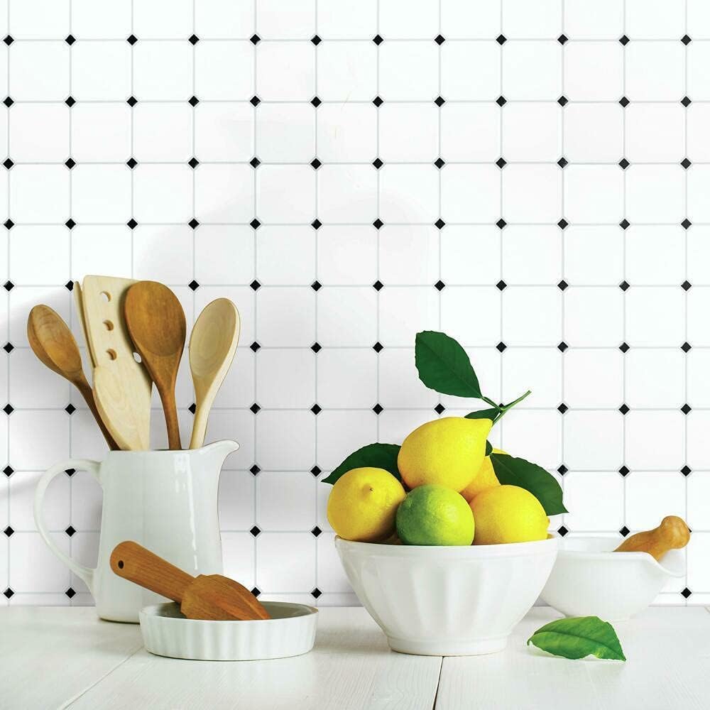 StickTILES Siyah & Beyaz Soyma ve Yapıştır Arka Sıçrama Fayansları - Her Pakette 4 Adet