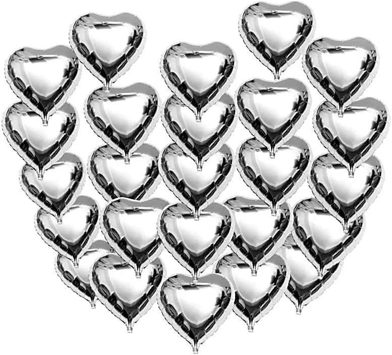 25 Adet Gümüş Kalp Folyo Balon 10 Inç