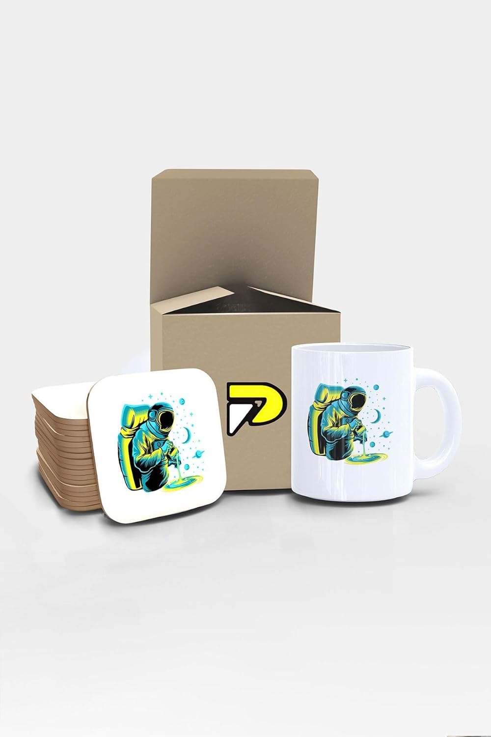 Astronot Barista Uzay Tasarımlı Baskılı Kupa Bardak Seti, Eğlenceli Özel Hediye Mug