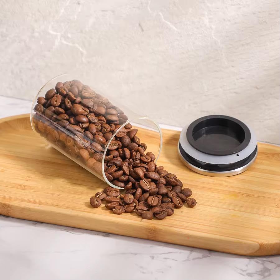 2'li Vakum Kapaklı Borosilikat Cam Saklama Kabı Seti – Mini Boy, Hava Geçirmez, Gıda Saklama İçin İdeal-Baharat,Kahve,Şeker-Mini Baharatlık (Metal Yuvarlak, 250 ML)