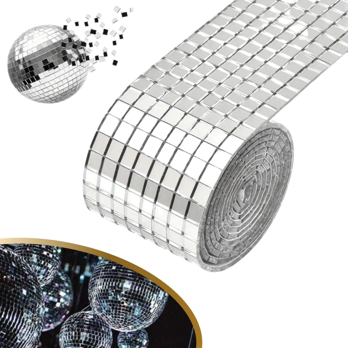 Metre Uzunluğunda Gümüş Renk Aynalı Mozaik Taşlı Dekor Bandı 4 cm x 1 mt