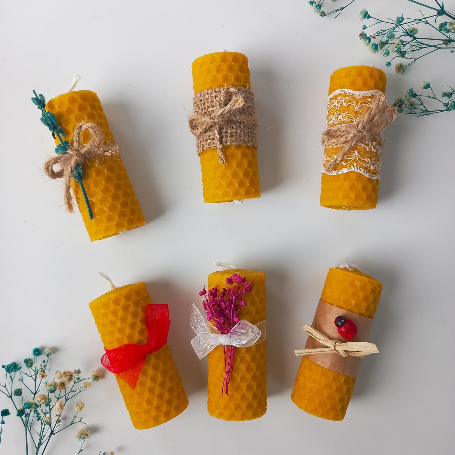 (6 Adet) Doğal Petek Mum Dekorlu Süslü Paketli Bal Mumu Nikah Şekeri, Küçük Hediyeler