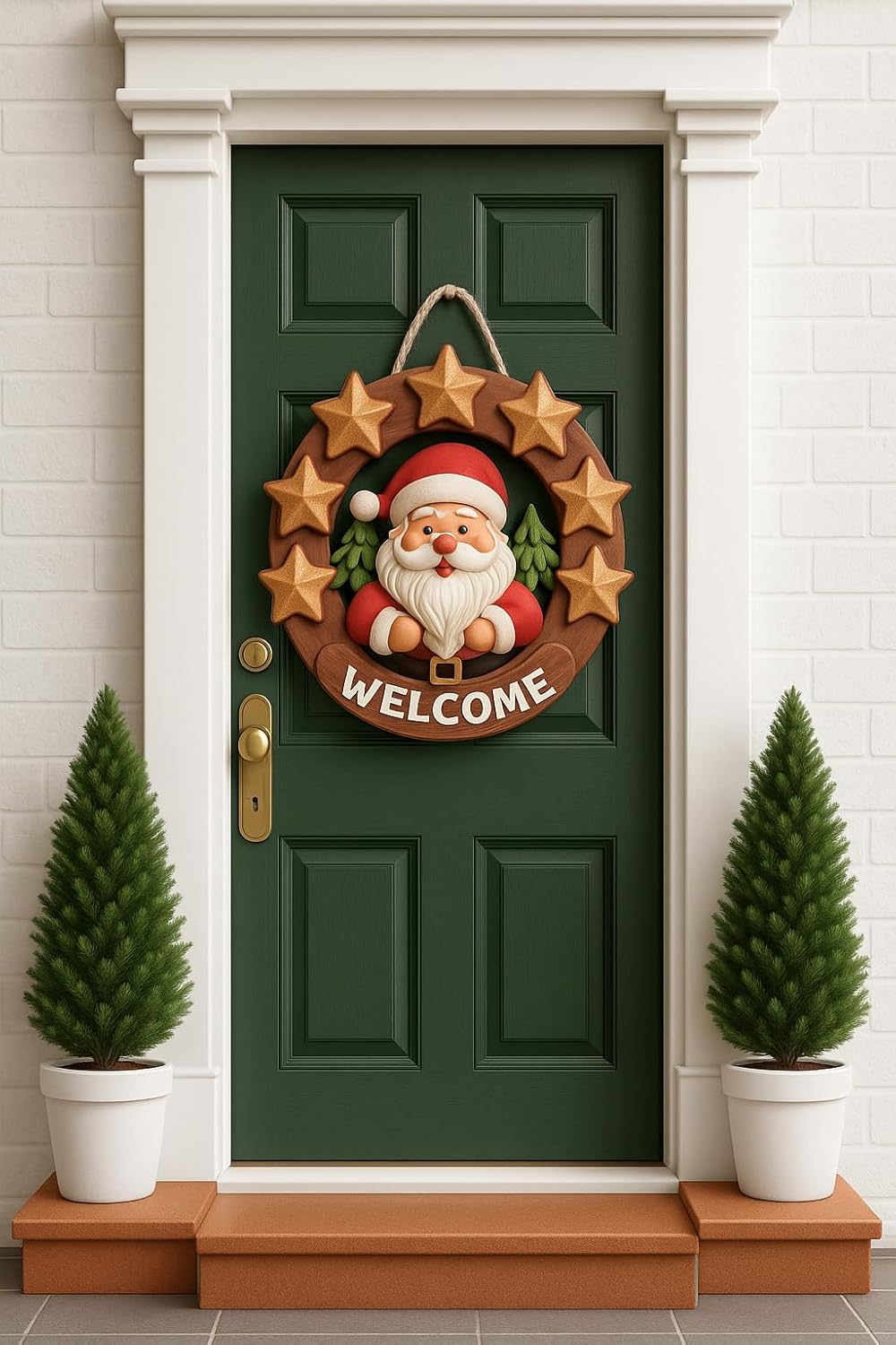 Yuvarlak Yıldızlı Ahşap Kapı Süsü Yılbaşı Mazemeleri Yılbaşı Temalı Hediyeler 2026 (23-23 cm)