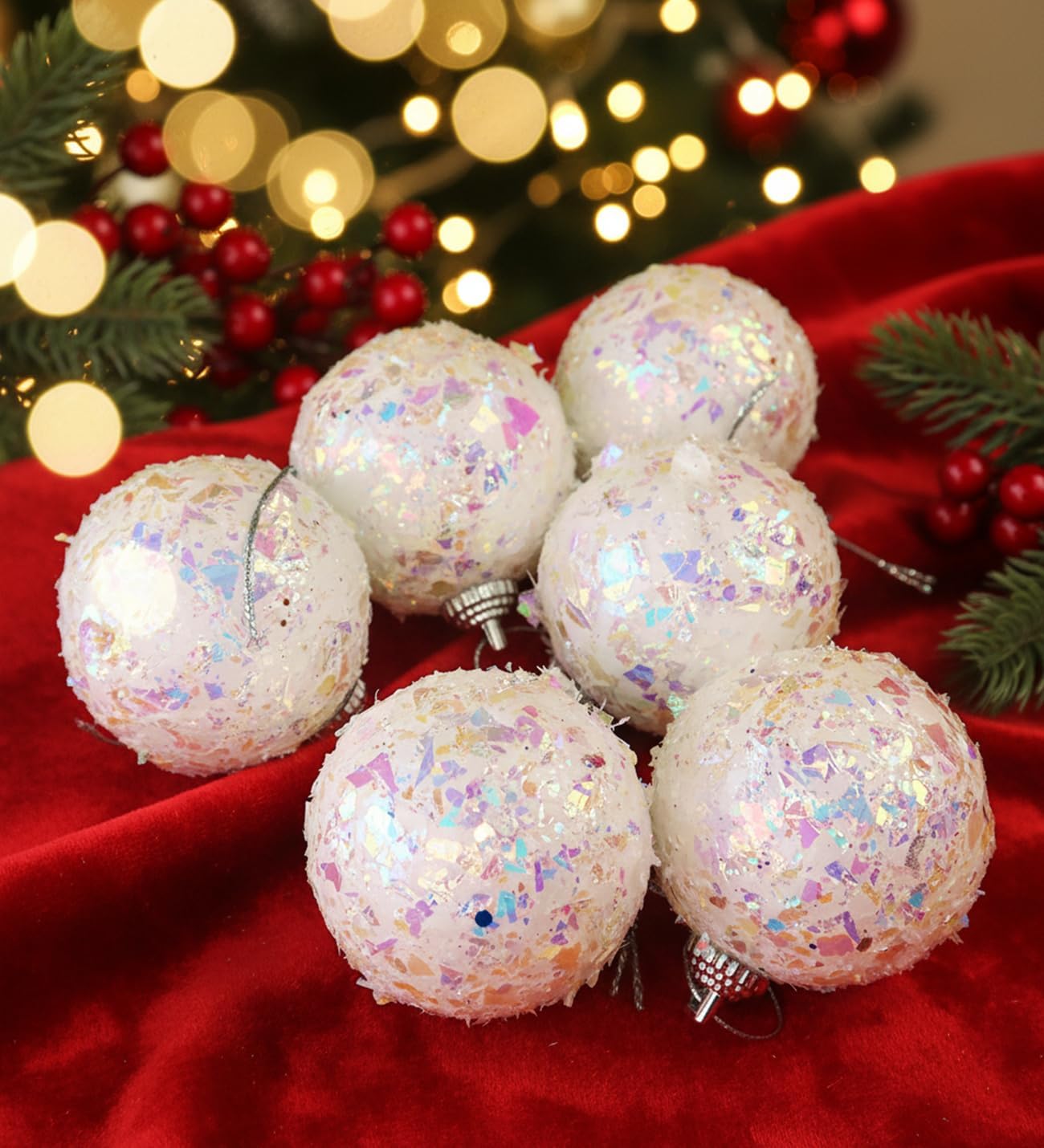 Beyaz Yılbaşı Ağaç Süsü Top Seti – 6 Adet