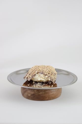 & Ahşap Tabanlı Metal 18 Cm Yuvarlak Servis/Sunum Tabak Dekoratif Stand