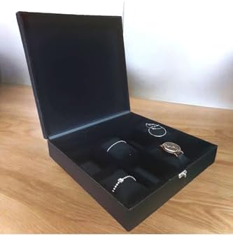 10 Bölmeli Deri Kaplamalı Aksesuar Takı Saat Kutusu Siyah