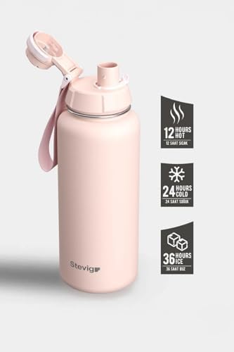 1 Hand Leak-Proof Sızdırmaz Çelik Termos 1000 Ml Icy Pınk ST-219