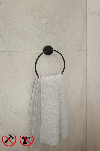 Banyo Siyah Yuvarlak Havlu Kağıdı Asacağı Yuvarlak Havluluk - Delmeye Son İster Yapıştır İster Montajla
