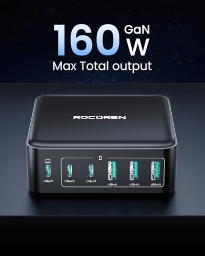 160W 3*Type-C ve 3*USB-A 6 Portlu Şarj Cihazı Laptop Uyumlu GaN Masaüstü Şarj İstasyonu