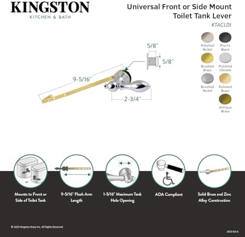 KTACLD7 Amerikan Klasik Evrensel Ön veya Yan Montajlı Tuvalet Tankı Kolu, Fırçalanmış Pirinç