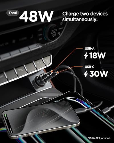 48W USB-C 2 Port Araç içi Hızlı Şarj Aleti PPS Desteği Akım Korumalı Güç Adaptörü Çakmaklık & & iPad Type-C PD 3.0 30W + QC 3.0 18W - ACP08447